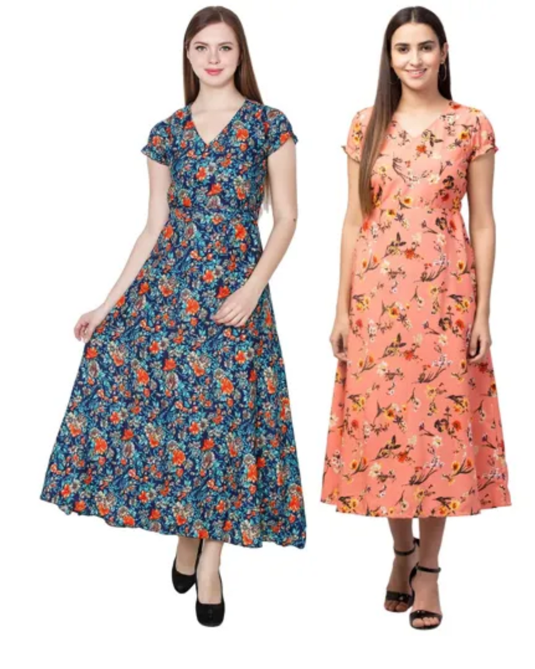 Women's Floral Print A-line Maxi Dress Pack of 2 (S to 5XL Size Available)