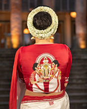 Load image into Gallery viewer, White Red Archaic Traditional Kanchi Soft Silk Sari With Attached Blouse
