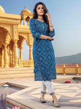 Load image into Gallery viewer, Kala Niketan Bandhani Blue Printed Stylish Kurti With Cotton Pant
