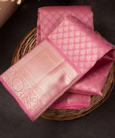 Kala Niketan Peach Traditional Kanchi Soft Silk Sari With Attached Blouse