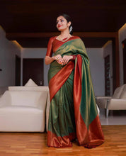 Load image into Gallery viewer, JERRY GREEN SAREE WITH COPPER RICH BORDER
