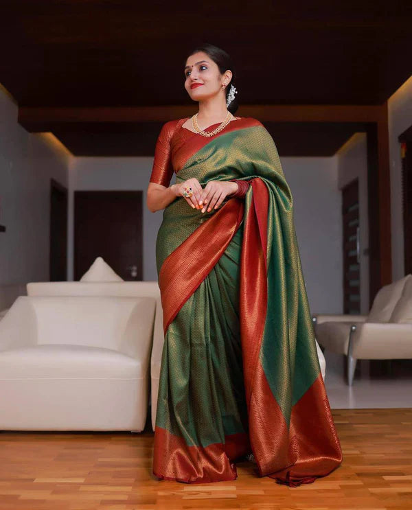 JERRY GREEN SAREE WITH COPPER RICH BORDER