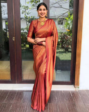 Load image into Gallery viewer, STUNNING PURE SILK MAROON SAREE WITH COPPER ZARI WEAVING
