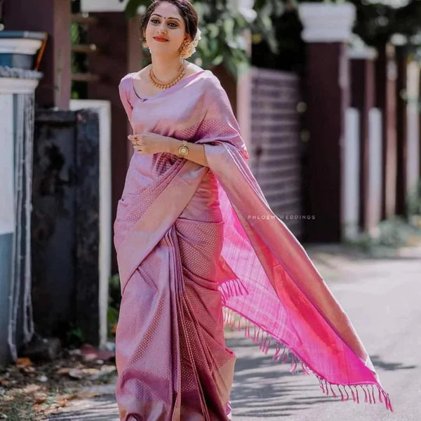 PINK CITY ARCHAIC TRADITIONAL KANCHI SOFT SILK SARI WITH ATTACHED BLOUSE