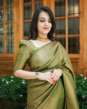 Load image into Gallery viewer, Kala Niketan Light Green Colored with Golden Zari Designer Soft Silk Saree
