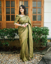 Load image into Gallery viewer, Kala Niketan Light Green Colored with Golden Zari Designer Soft Silk Saree
