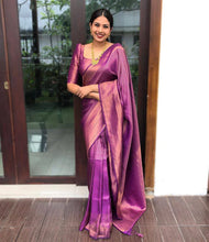 Load image into Gallery viewer, SUPER SOFT SILK SAREE WITH RICH PALLU IN SHINE PURPLE COLOR WITH SILVER ZARI WEAVING
